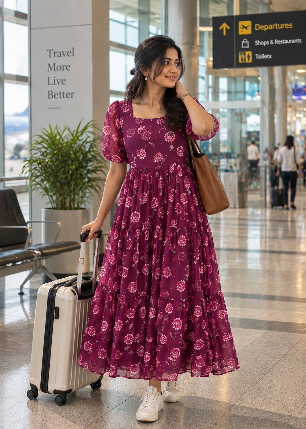 Half Sleeve Square Neck Chinon Frock – Trendy Casual Ethnic Dress Half Sleeve Square Neck Chinon Frock – Trendy Casual Ethnic Dress