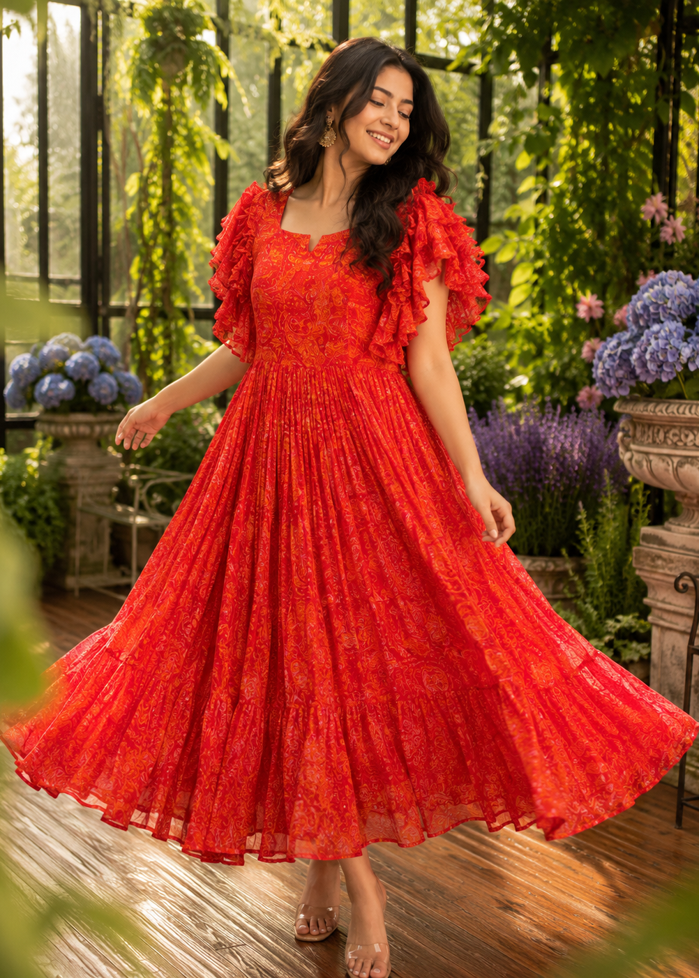 Pure Chiffon Fabric Frock – Lightweight Flowy Casual Ethnic Dress Pure Chiffon Fabric Frock – Lightweight Flowy Casual Ethnic Dress