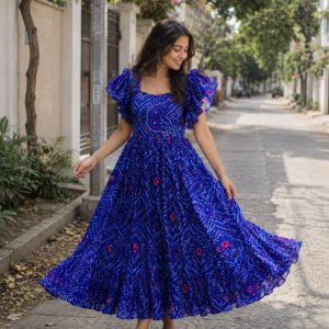 Bandhani Ruffle Sleeve Frock – Traditional Tie-Dye Casual Ethnic Dress