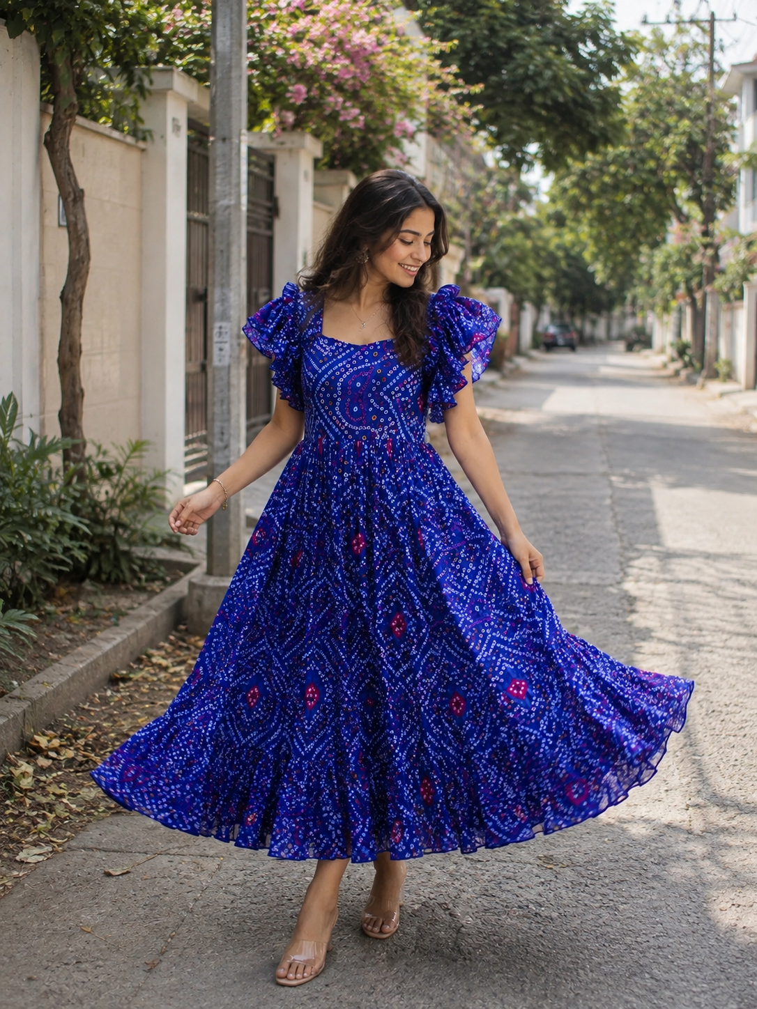 Bandhani Ruffle Sleeve Frock – Traditional Tie-Dye Casual Ethnic Dress Bandhani Ruffle Sleeve Frock – Traditional Tie-Dye Casual Ethnic Dress