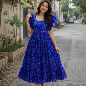 Bandhani Ruffle Sleeve Frock – Traditional Tie-Dye Casual Ethnic Dress