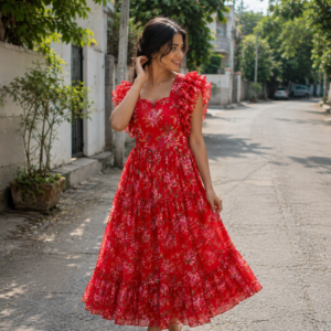 Chinon Fabric Flared Frock – Elegant Casual Ethnic Dress