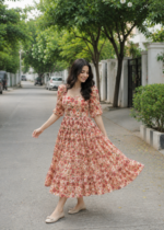 Calf Length Georgette Frock – Flowy Midi Ethnic Dress