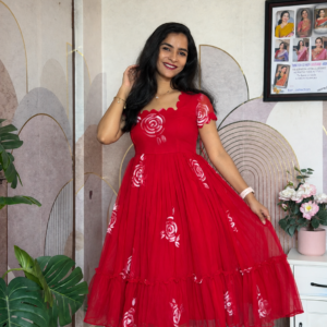 Viral Red Chiffon Vacation Frock – Lightweight Ethnic Travel Wear