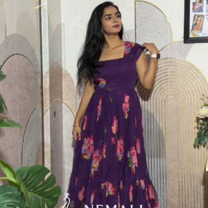 Chiffon Floral Design Frock – Lightweight Casual Ethnic Dress