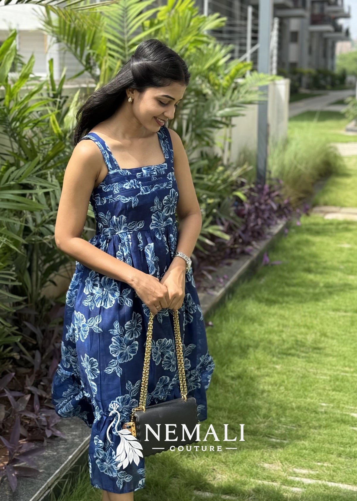 Blue Lily Floral Ethnic Frock – Casual Everyday Dress Blue Lily Floral Ethnic Frock – Casual Everyday Dress