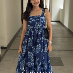 Blue Lily Floral Ethnic Frock – Casual Everyday Dress
