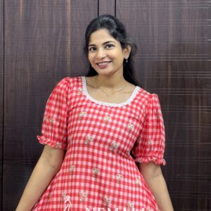 Round Neck Mul Chanderi Frock – Classic Lightweight Casual Ethnic Dress