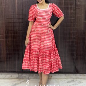 Round Neck Mul Chanderi Frock – Classic Lightweight Casual Ethnic Dress