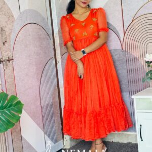 Kota Fabric V Neck Vacation Frock – Breathable Lightweight Ethnic Travel Dress