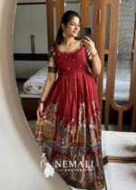 Kalamkari Silk Frock with Hand Work – Artistic Festive Ethnic Dress