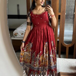 Kalamkari Silk Frock with Hand Work – Artistic Festive Ethnic Dress