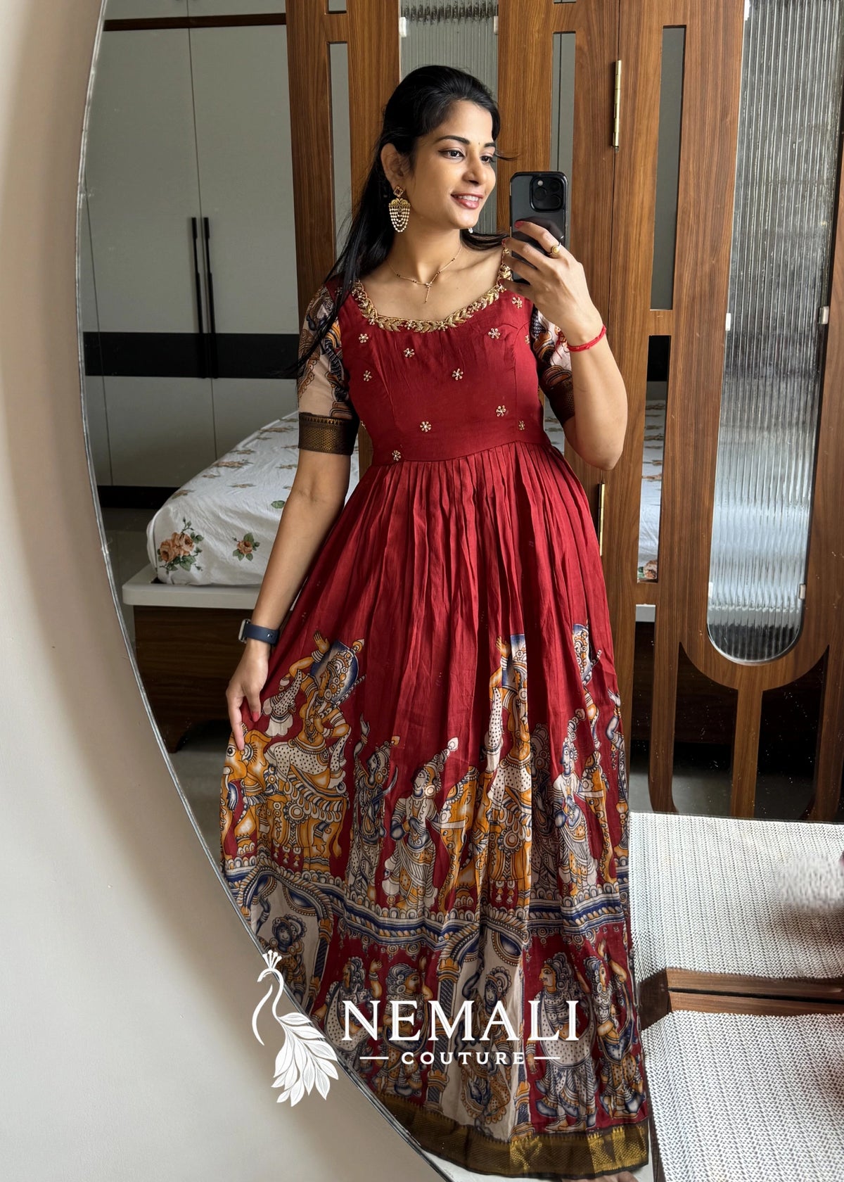 Kalamkari Silk Frock with Hand Work – Artistic Festive Ethnic Dress Kalamkari Silk Frock with Hand Work – Artistic Festive Ethnic Dress