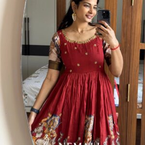 Kalamkari Silk Frock with Hand Work – Artistic Festive Ethnic Dress