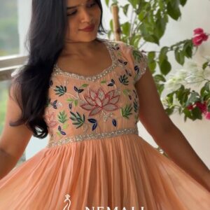 Georgette Hand Work Frock – Embellished Festive Ethnic Dress