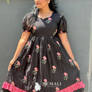 Black Mul Chanderi Frock – Elegant Lightweight Casual Ethnic Dress