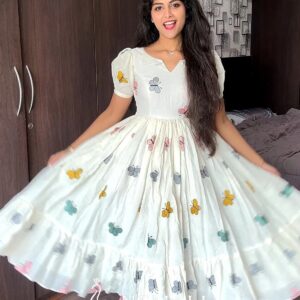 Kora Cotton Hand Painted Frock – Artistic Casual Ethnic Dress