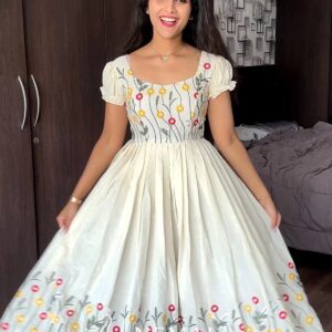 Kora Cotton Embroidery Casual Frock – Handcrafted Everyday Ethnic Dress