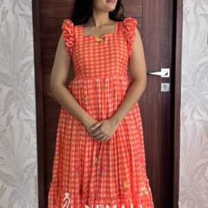 Orange Mul Chanderi Frock – Lightweight Casual Ethnic Dress