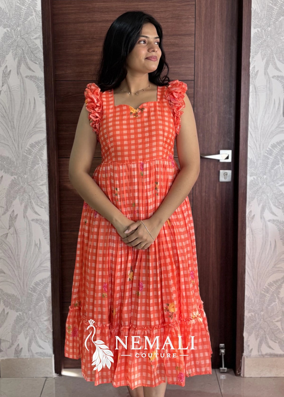 Orange Mul Chanderi Frock – Lightweight Casual Ethnic Dress Orange Mul Chanderi Frock – Lightweight Casual Ethnic Dress