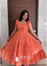 Orange Mul Chanderi Frock – Lightweight Casual Ethnic Dress