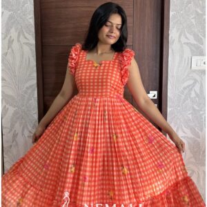 Orange Mul Chanderi Frock – Lightweight Casual Ethnic Dress