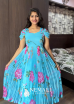 Blue Rose Chiffon Frock – Casual Floral Ethnic Wear