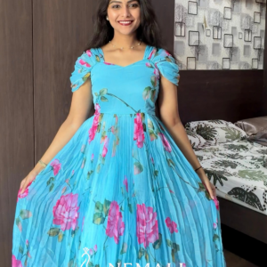 Blue Rose Chiffon Frock – Casual Floral Ethnic Wear