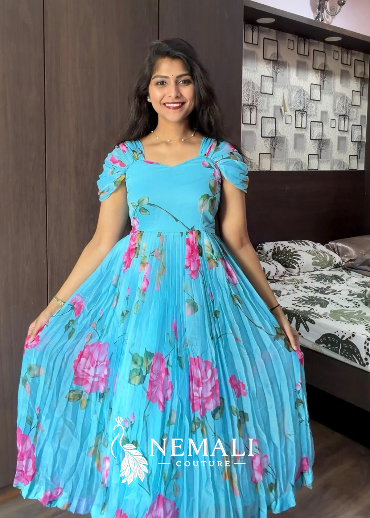 Blue Rose Chiffon Frock – Casual Floral Ethnic Wear Blue Rose Chiffon Frock – Casual Floral Ethnic Wear