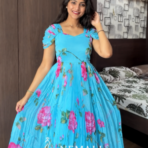 Blue Rose Chiffon Frock – Casual Floral Ethnic Wear