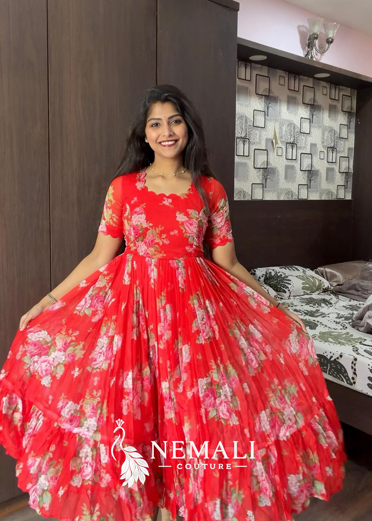 Red Rose Chiffon Frock – Floral Casual Ethnic Wear Red Rose Chiffon Frock – Floral Casual Ethnic Wear