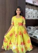 Yellow Rose Chiffon Frock – Bright Floral Casual Ethnic Wear