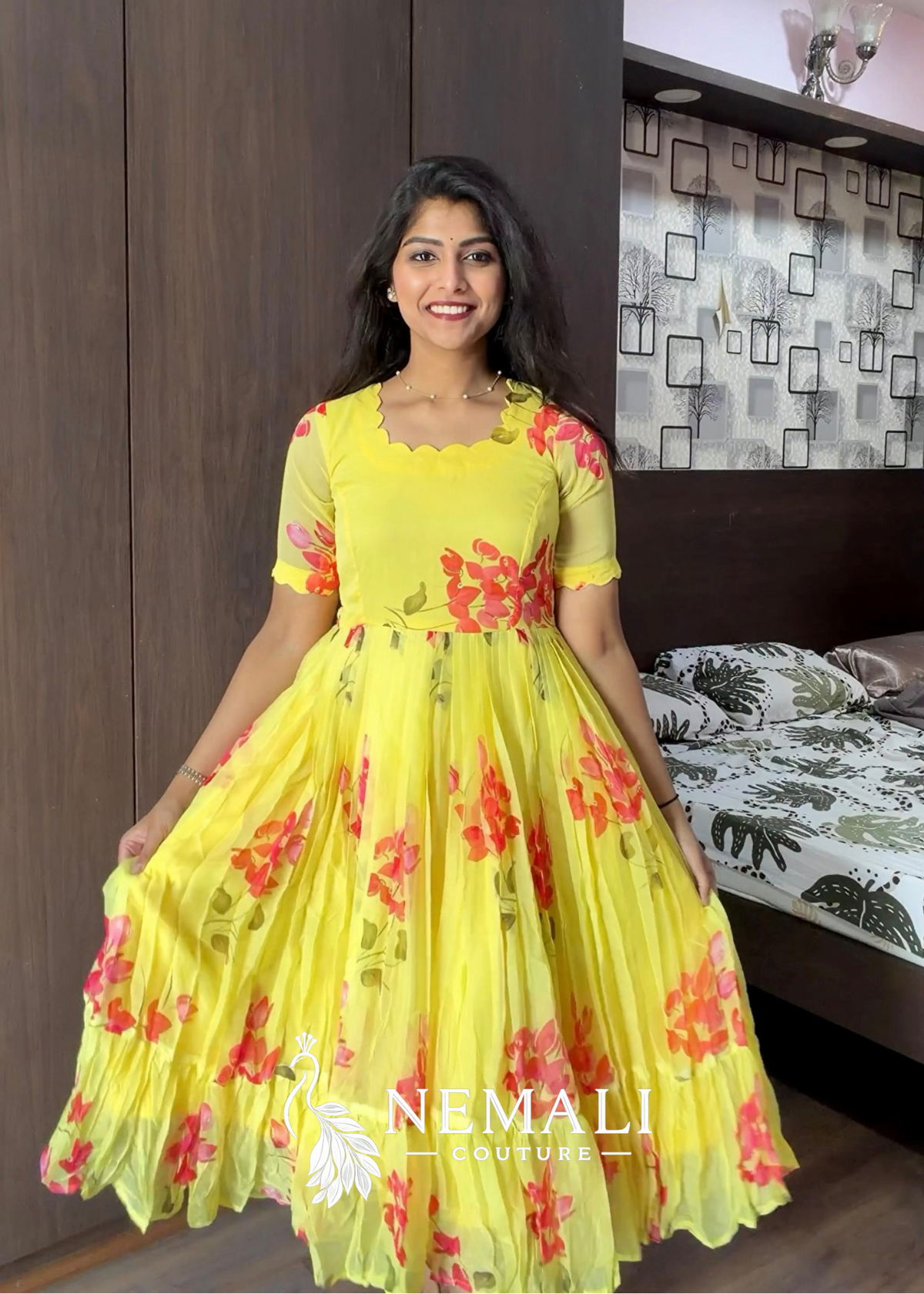 Yellow Rose Chiffon Frock – Bright Floral Casual Ethnic Wear Yellow Rose Chiffon Frock – Bright Floral Casual Ethnic Wear