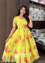 Yellow Rose Chiffon Frock – Bright Floral Casual Ethnic Wear